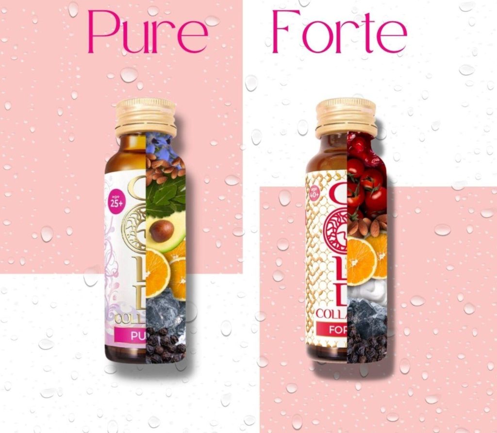 Gold Collagen vloeibaar collageen-supplement in gerecycleerd glazen flesje voor huidverjonging